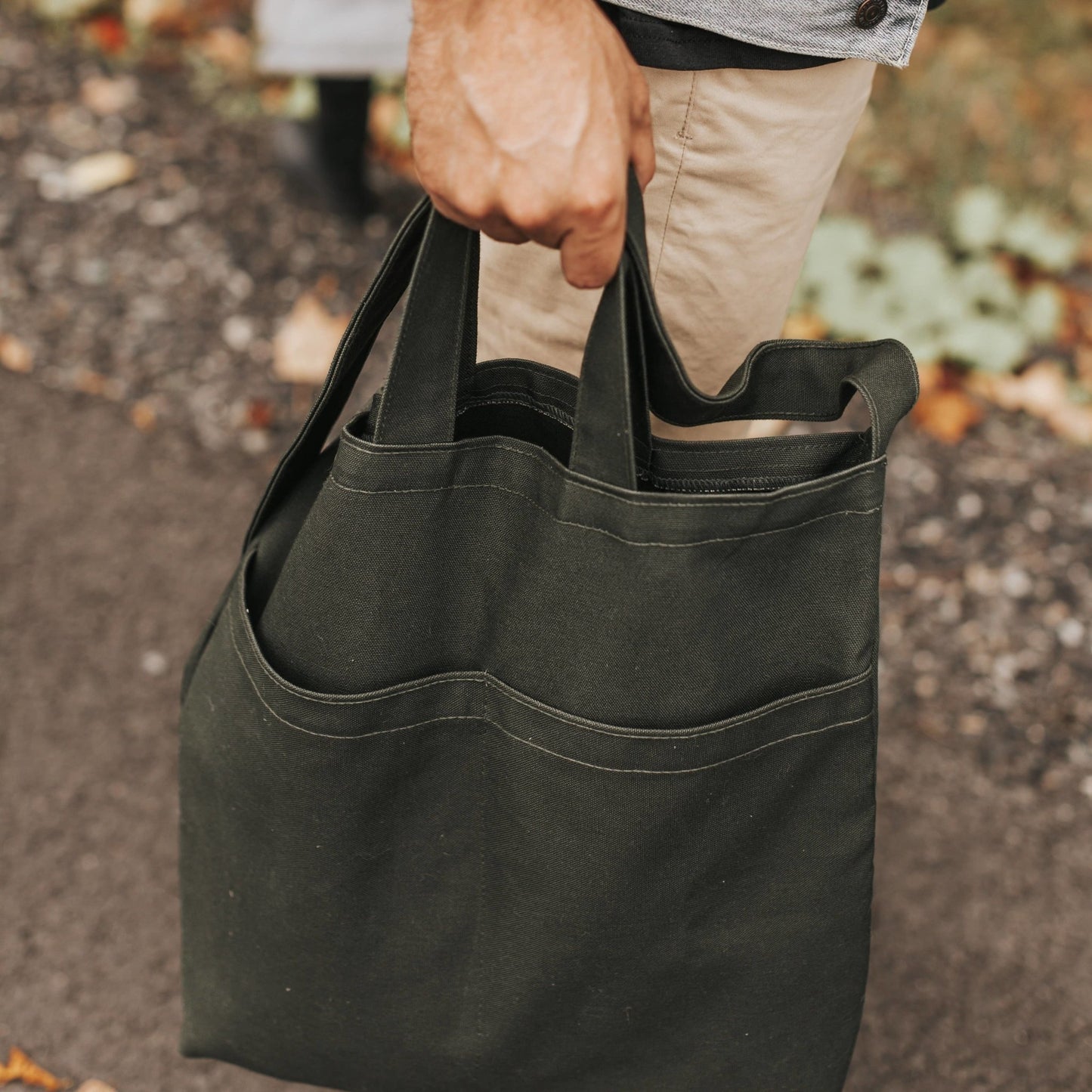 Double Pocket Tote Bag - Olive Green - Provisioned Co.